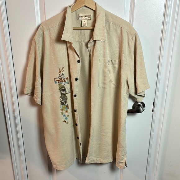 Boca Classics Island Wear Men's Beige 100% Silk Hawaiian Short Sleeve Shirt - Picture 4 of 13